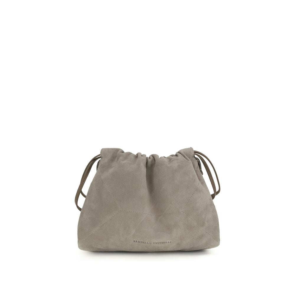 Brunello Cucinelli Gray Calf Leather Bos Taurus Shoulder Bag